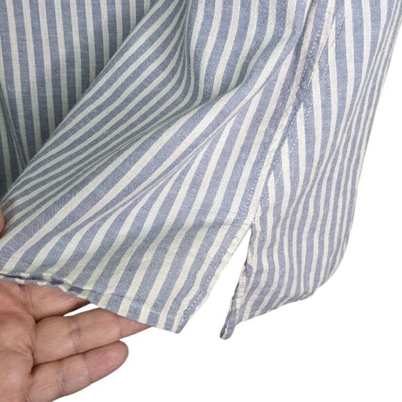 Eileen Fisher Top Medium Blue Striped Pullover Boxy Hemp Organic Cotton Cap Slee - Picture 5 of 8